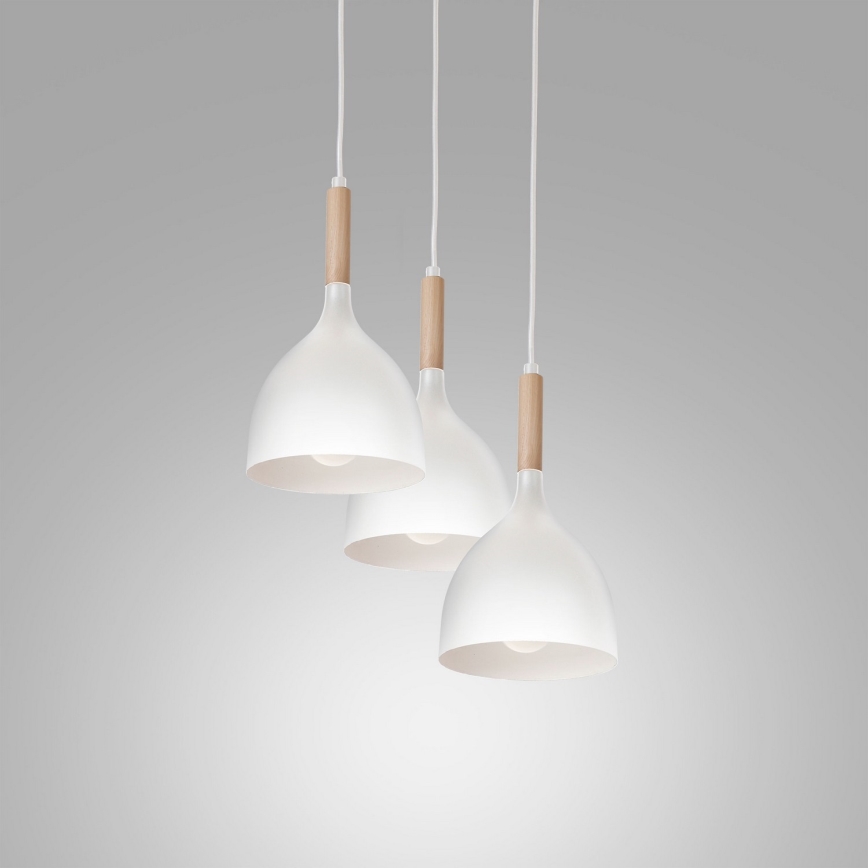 Hanglamp aan een koord NOAK WOOD 3xE27/15W/230V wit/beuken