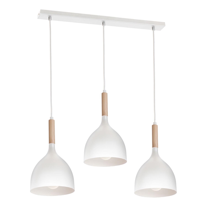 Hanglamp aan een koord NOAK WOOD 3xE27/15W/230V wit/beuken