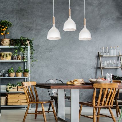 Hanglamp aan een koord NOAK WOOD 3xE27/15W/230V wit/beuken