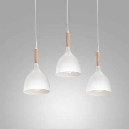 Hanglamp aan een koord NOAK WOOD 3xE27/15W/230V wit/beuken