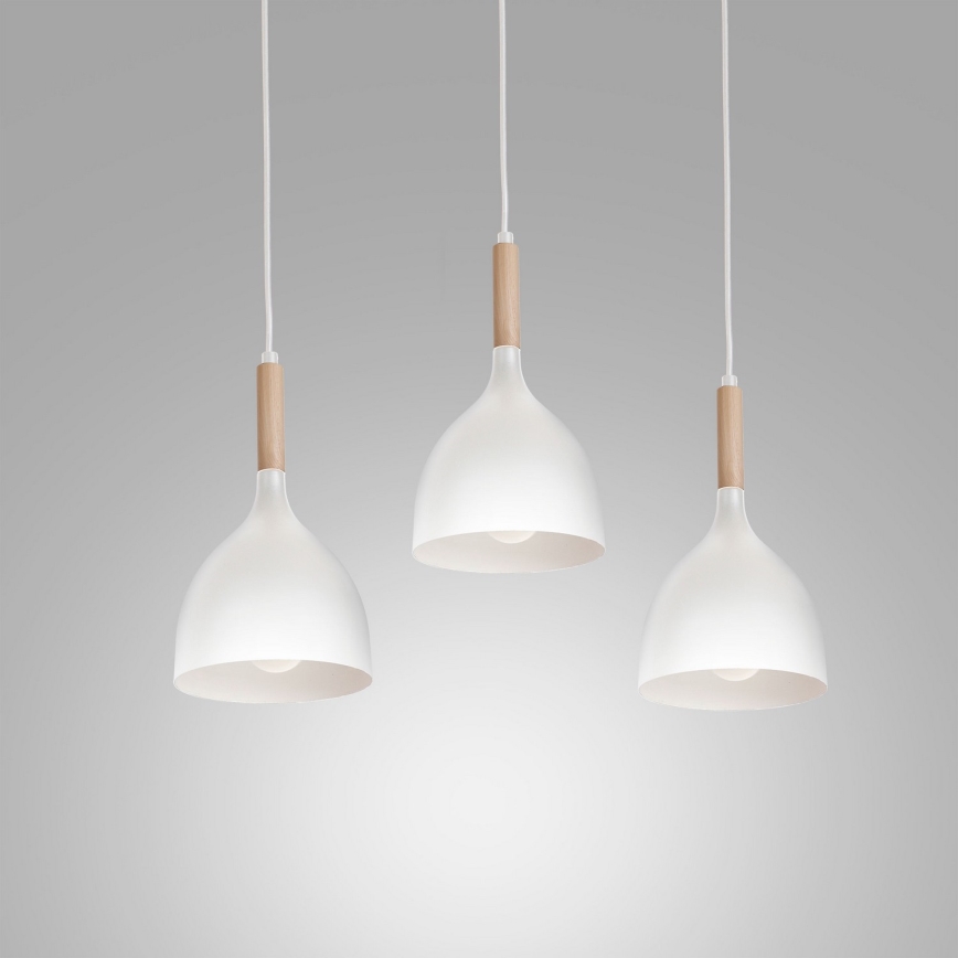 Hanglamp aan een koord NOAK WOOD 3xE27/15W/230V wit/beuken