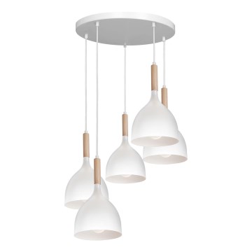 Hanglamp aan een koord NOAK WOOD 5xE27/15W/230V wit/beuken