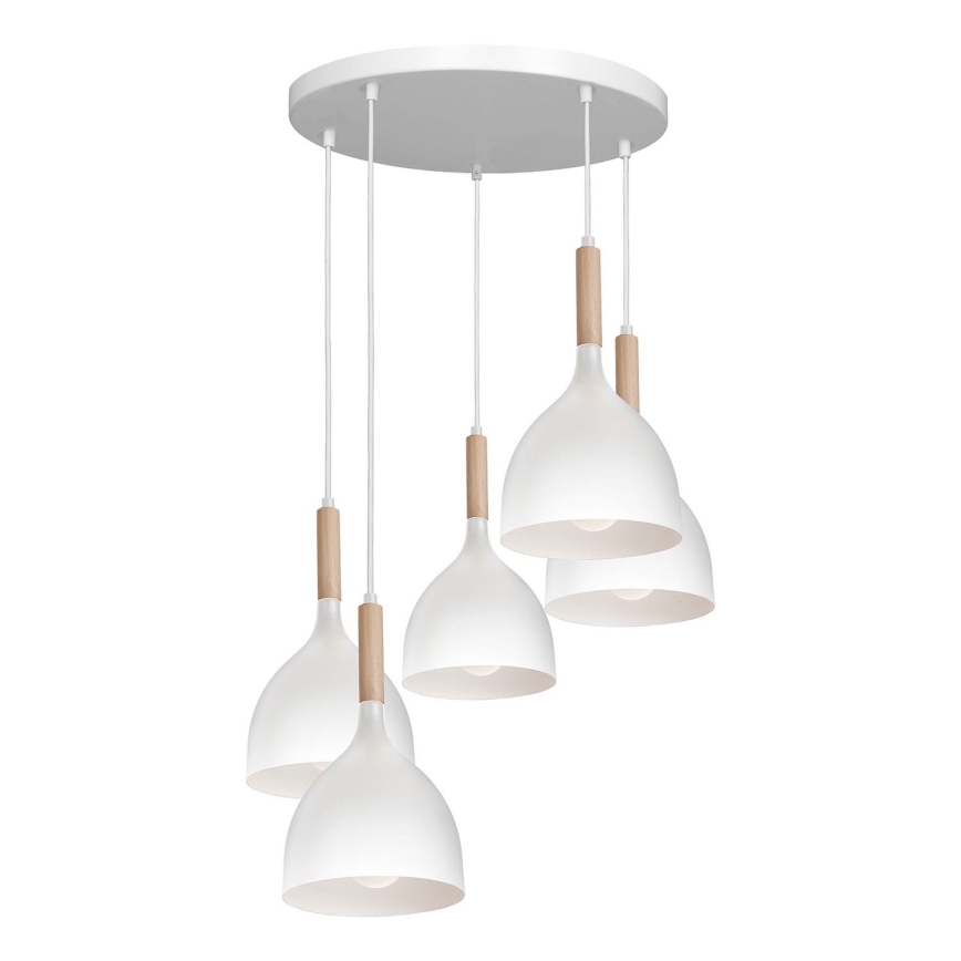 Hanglamp aan een koord NOAK WOOD 5xE27/15W/230V wit/beuken