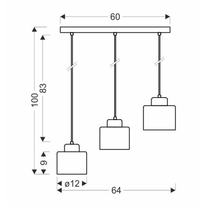 Hanglamp aan een koord OLENA 3xE27/60W/230V zwart