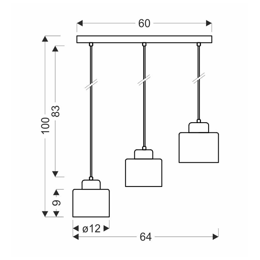 Hanglamp aan een koord OLENA 3xE27/60W/230V zwart