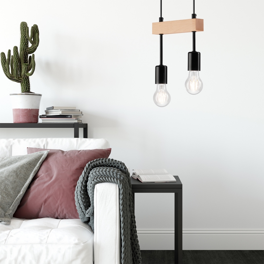 Hanglamp aan een koord ORAZIO 2xE27/60W/230V beuken - FSC gecertificeerd