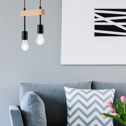 Hanglamp aan een koord ORAZIO 2xE27/60W/230V beuken - FSC gecertificeerd