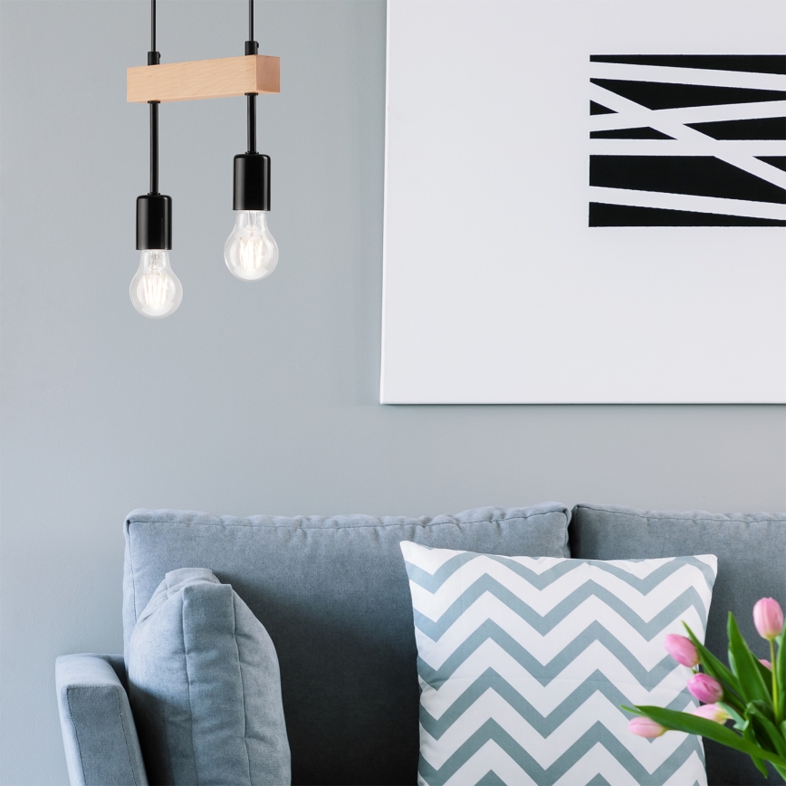 Hanglamp aan een koord ORAZIO 2xE27/60W/230V beuken - FSC gecertificeerd
