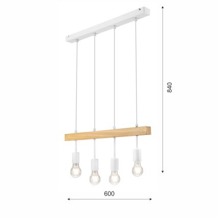 Hanglamp aan een koord ORAZIO 4xE27/60W/230V beuken - FSC gecertificeerd