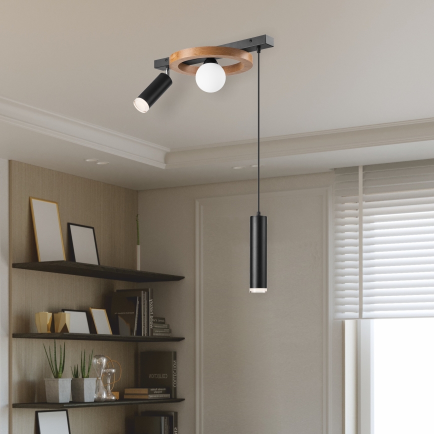 Hanglamp aan een koord OTIS 1xG9/5W/230V + 2xE27/15W/230V eiken