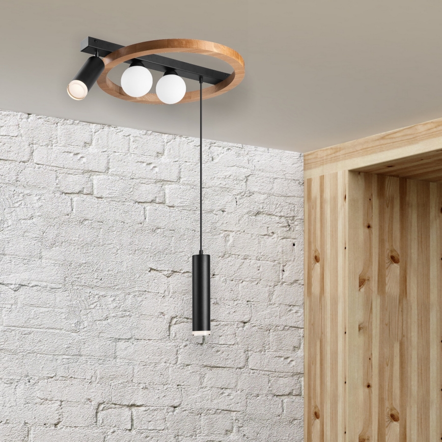 Hanglamp aan een koord OTIS 2xG9/5W/230V + 2xE27/15W/230V eiken