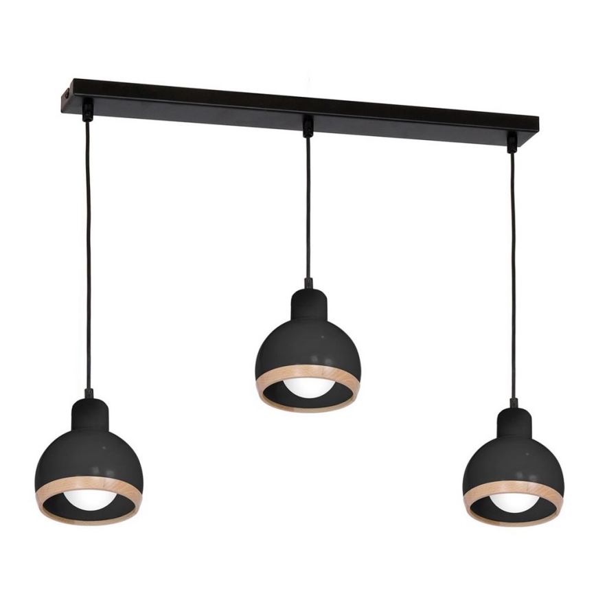 Hanglamp aan een koord OVAL 3xE27/60W/230V zwart