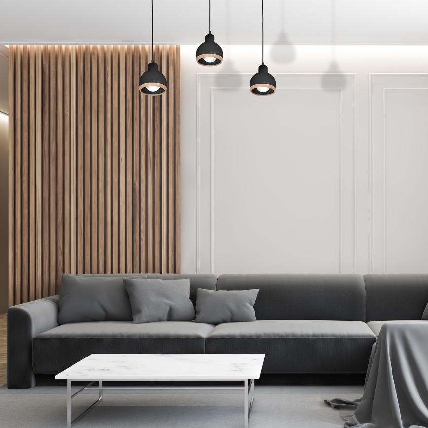 Hanglamp aan een koord OVAL 3xE27/60W/230V zwart