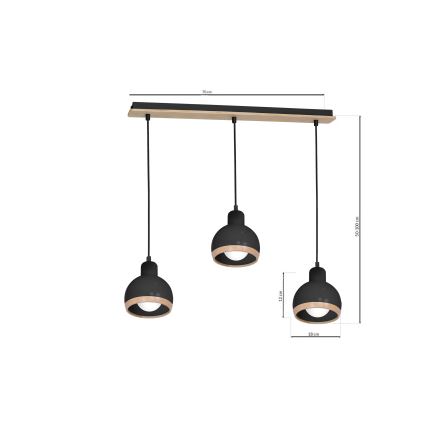 Hanglamp aan een koord OVAL 3xE27/60W/230V zwart