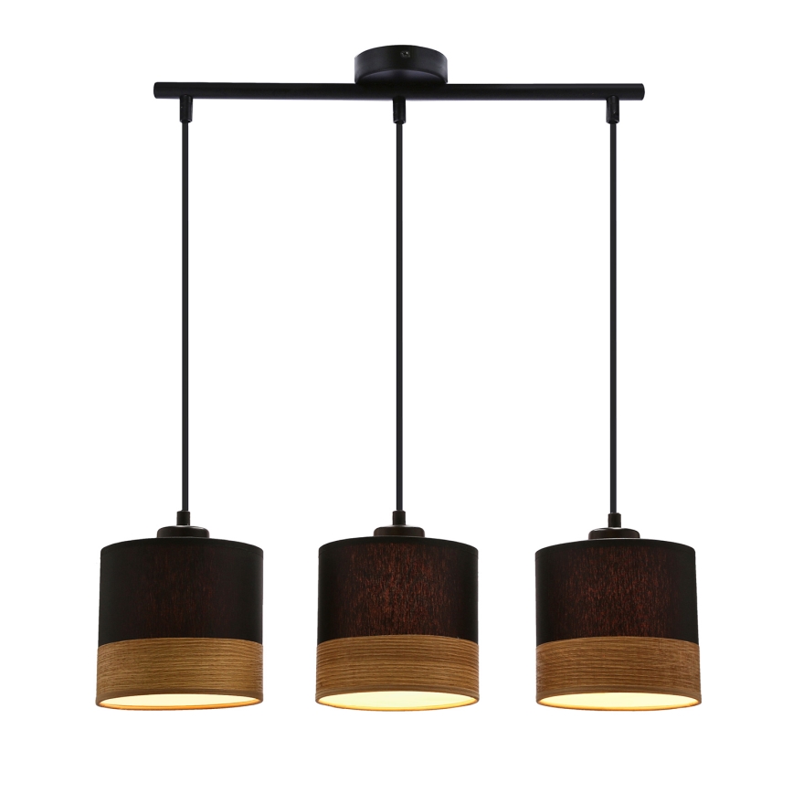 Hanglamp aan een koord PORTO 3xE27/60W/230V zwart/bruin