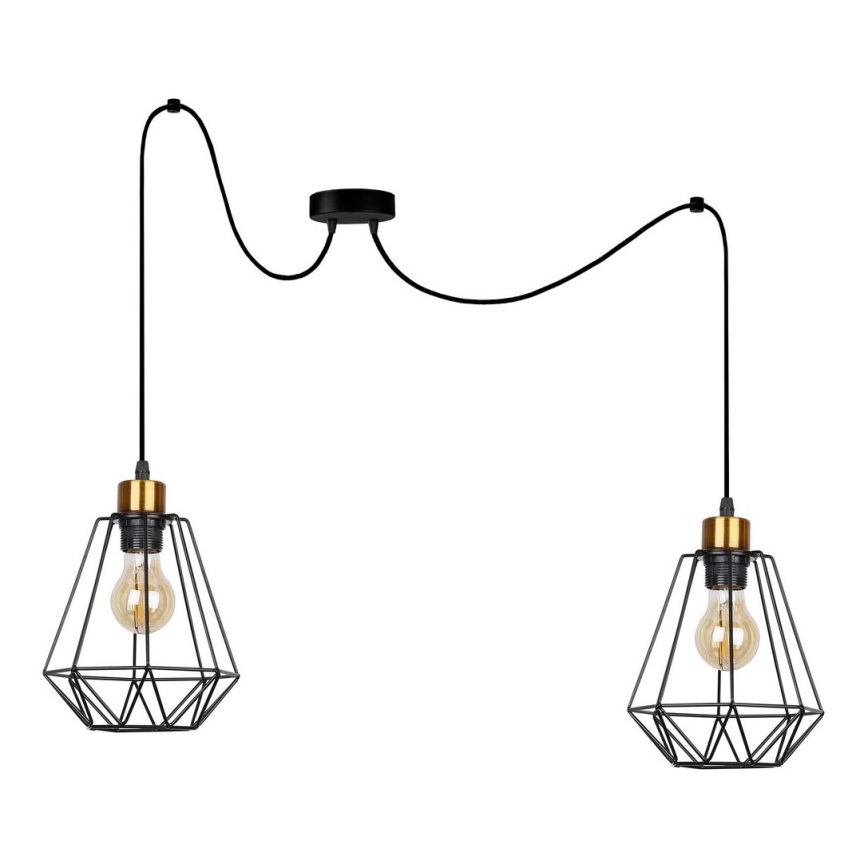 Hanglamp aan een koord PRIMO 2xE27/60W/230V spin zwart/goud