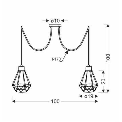 Hanglamp aan een koord PRIMO 2xE27/60W/230V spin zwart/goud