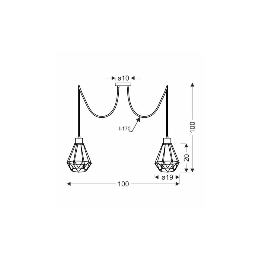 Hanglamp aan een koord PRIMO 2xE27/60W/230V spin zwart/goud