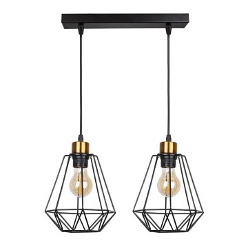 Hanglamp aan een koord PRIMO 2xE27/60W/230V zwart/goud