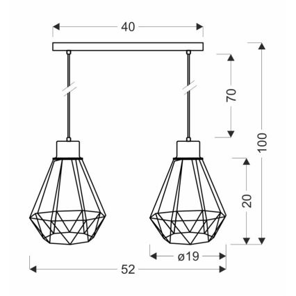 Hanglamp aan een koord PRIMO 2xE27/60W/230V zwart/goud