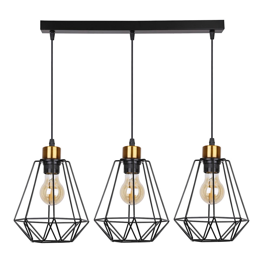 Hanglamp aan een koord PRIMO 3xE27/60W/230V zwart/goud