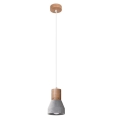 Hanglamp aan een koord QUBIC 1xE27/60W/230V beton/Berk/beuken