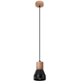 Hanglamp aan een koord QUBIC 1xE27/60W/230V beton/Berk/beuken/zwart
