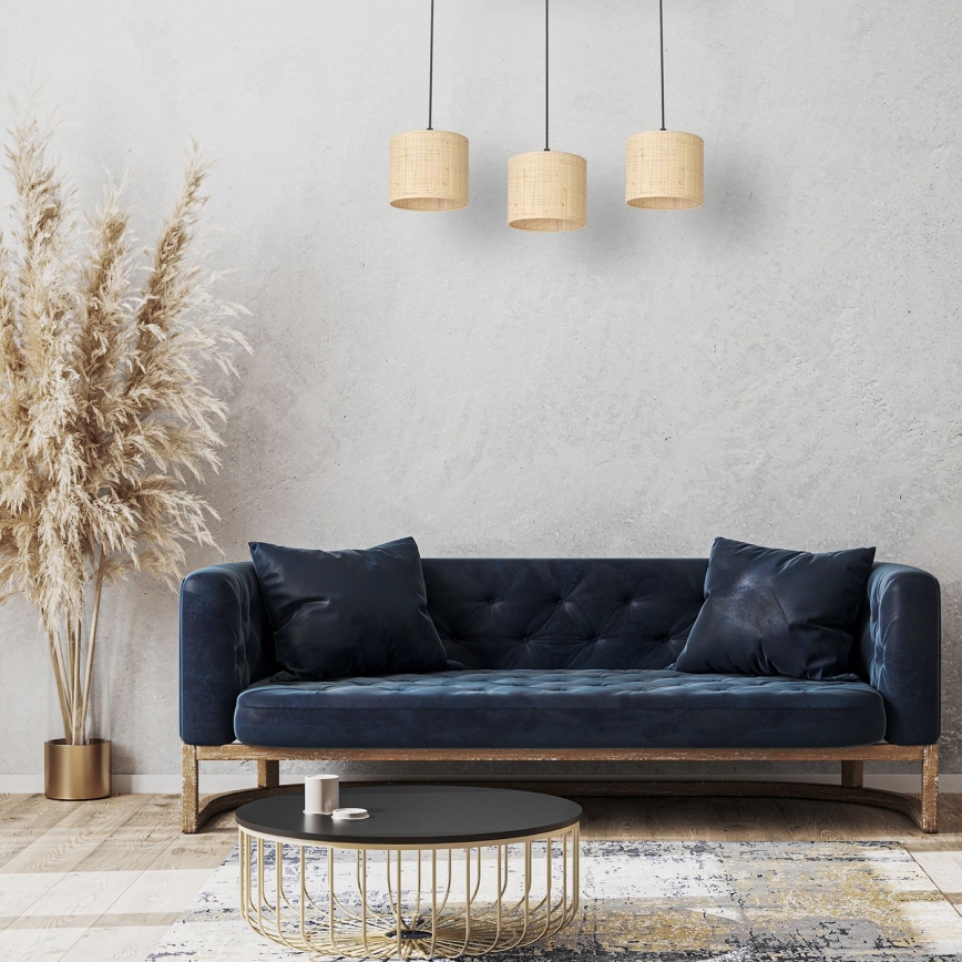 Hanglamp aan een koord RATTAN 3xE27/60W/230V rotan