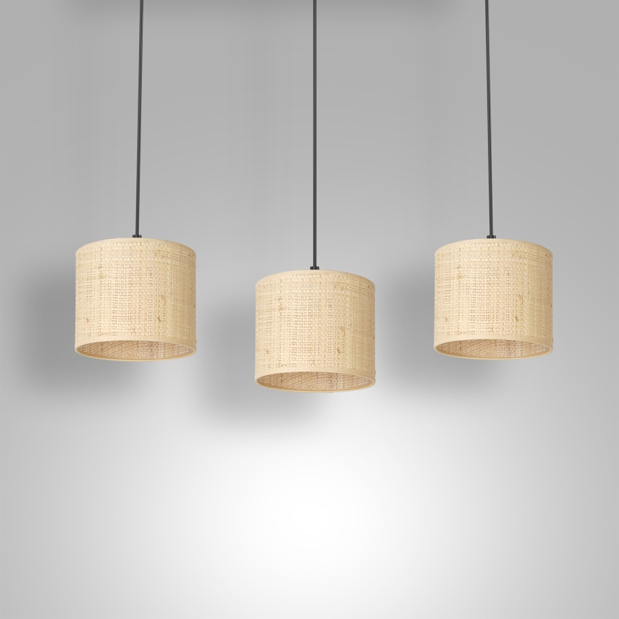 Hanglamp aan een koord RATTAN 3xE27/60W/230V rotan
