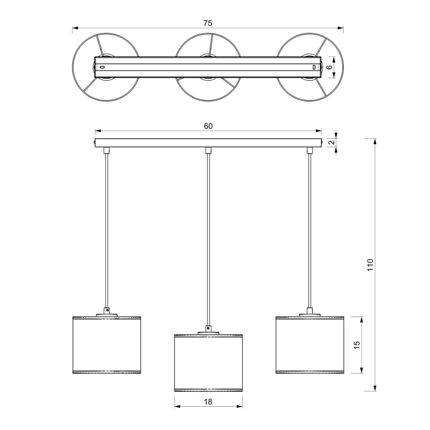 Hanglamp aan een koord RATTAN 3xE27/60W/230V rotan