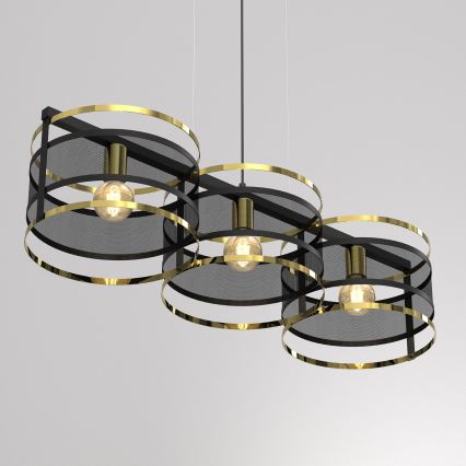 Hanglamp aan een koord RIM 3xE27/60W/230V zwart/gouden