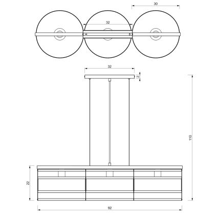 Hanglamp aan een koord RIM 3xE27/60W/230V zwart/gouden