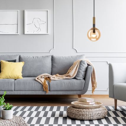Hanglamp aan een koord ROLLO 1xE14/5W/230V goud/gerookt beige