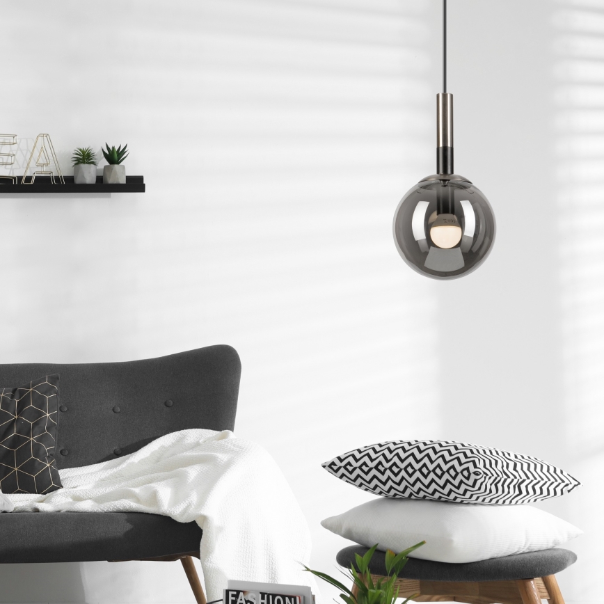 Hanglamp aan een koord ROLLO 1xE14/5W/230V mat chroom/gerookt