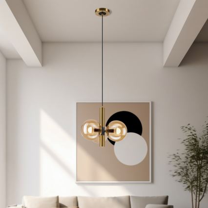 Hanglamp aan een koord ROLLO 3xE14/5W/230V goud/gerookt beige