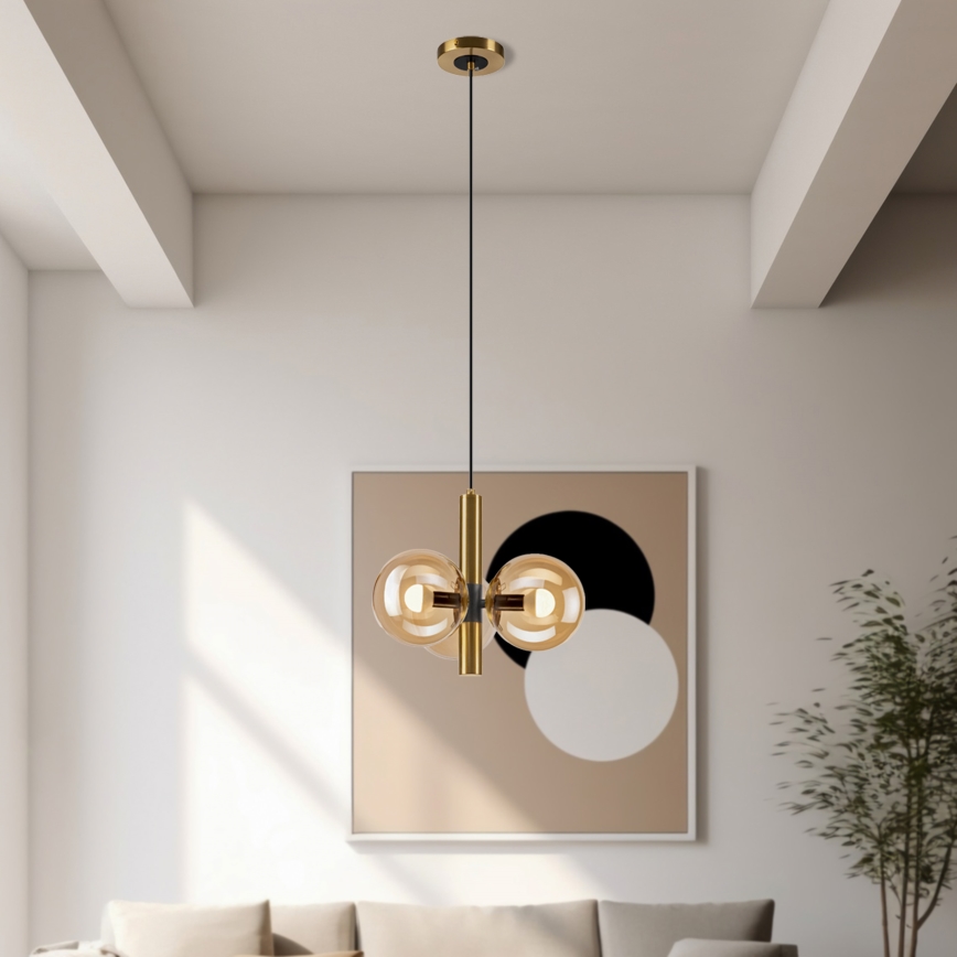 Hanglamp aan een koord ROLLO 3xE14/5W/230V goud/gerookt beige