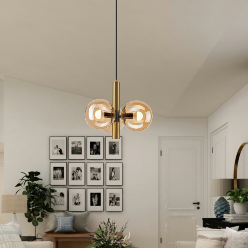Hanglamp aan een koord ROLLO 3xE14/5W/230V goud/gerookt beige