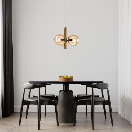 Hanglamp aan een koord ROLLO 3xE14/5W/230V goud/gerookt beige