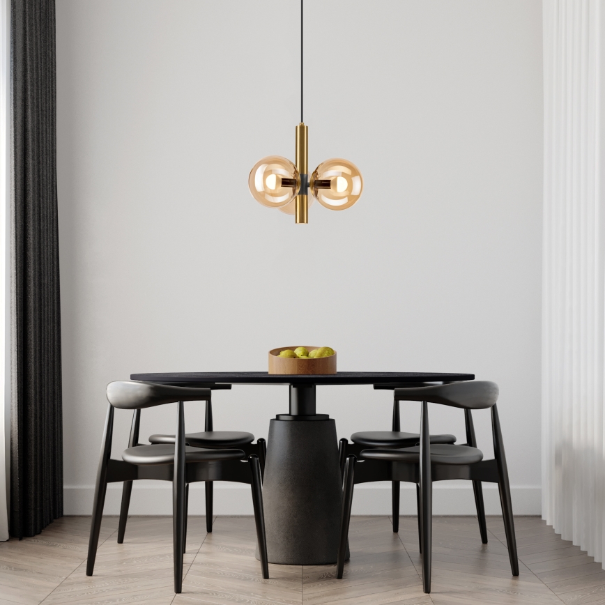 Hanglamp aan een koord ROLLO 3xE14/5W/230V goud/gerookt beige