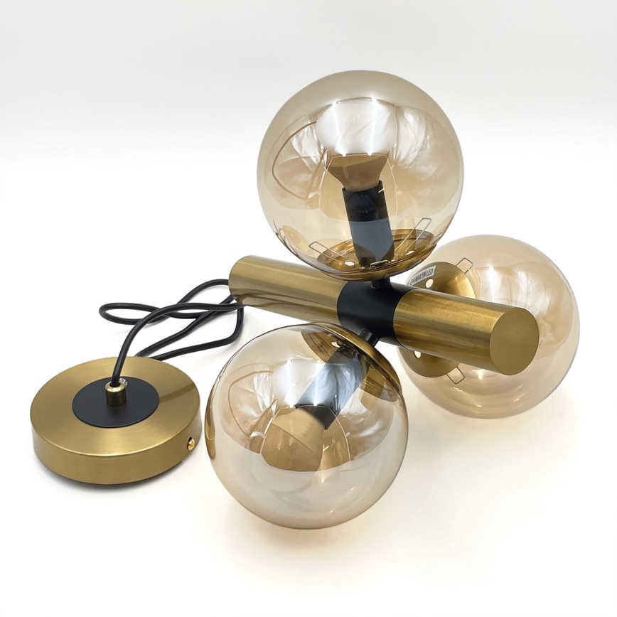 Hanglamp aan een koord ROLLO 3xE14/5W/230V goud/gerookt beige