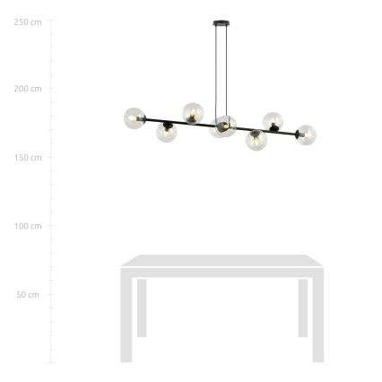 Hanglamp aan een koord ROSSI 8xE14/10W/230V zwart/doorzichtig