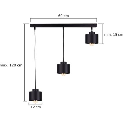 Hanglamp aan een koord SIMPLY BLACK 3xE27/60W/230V