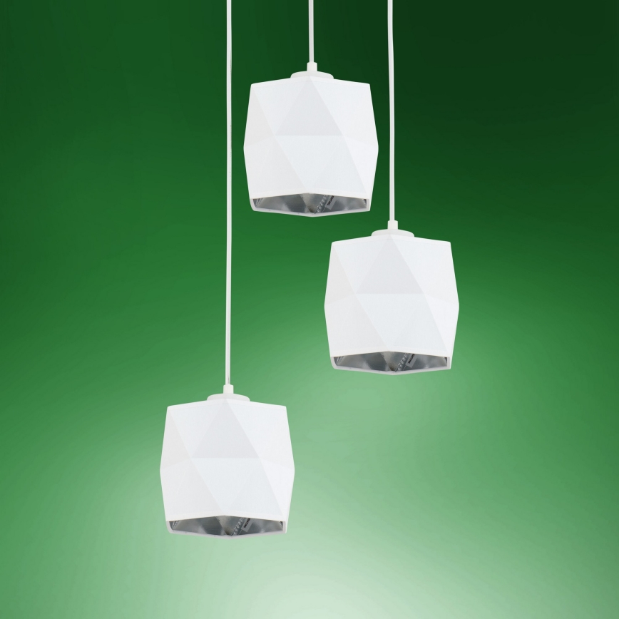 Hanglamp aan een koord SIRO 3xE27/15W/230V wit/zilver
