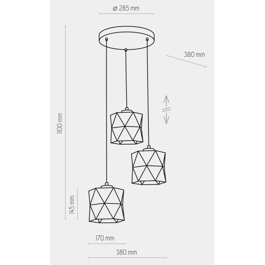 Hanglamp aan een koord SIRO 3xE27/15W/230V wit/zilver