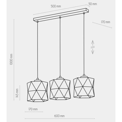 Hanglamp aan een koord SIRO 3xE27/15W/230V wit/zilver