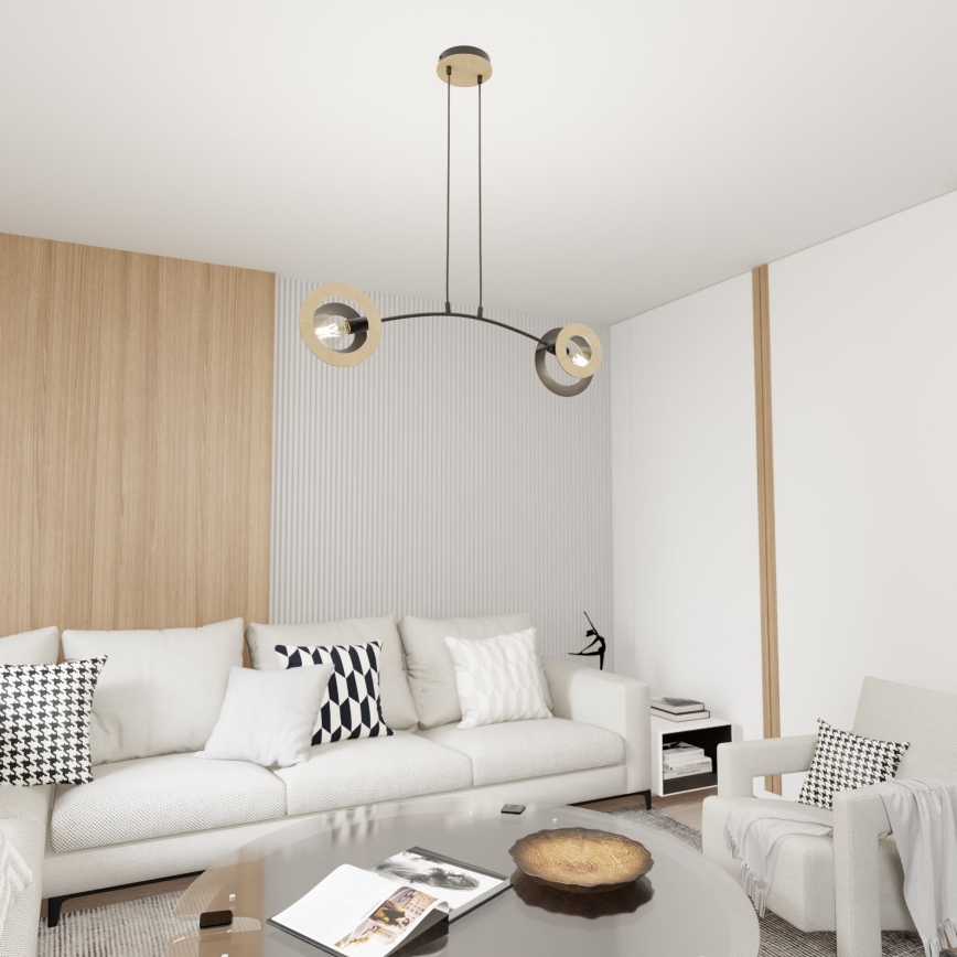 Hanglamp aan een koord SKIVA 2xE27/15W/230V zwart/beige