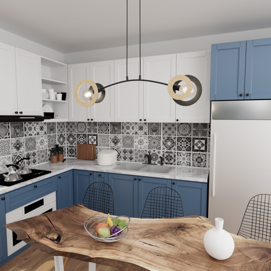 Hanglamp aan een koord SKIVA 2xE27/15W/230V zwart/beige