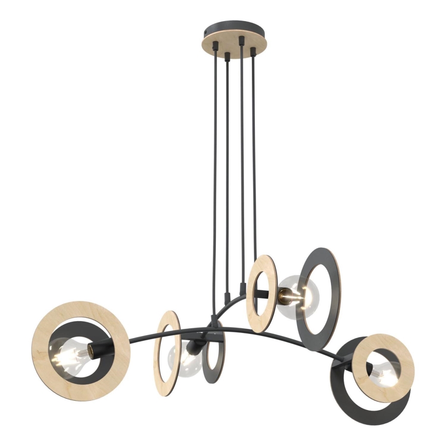 Hanglamp aan een koord SKIVA 4xE27/15W/230V zwart/beige