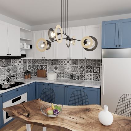 Hanglamp aan een koord SKIVA 4xE27/15W/230V zwart/beige