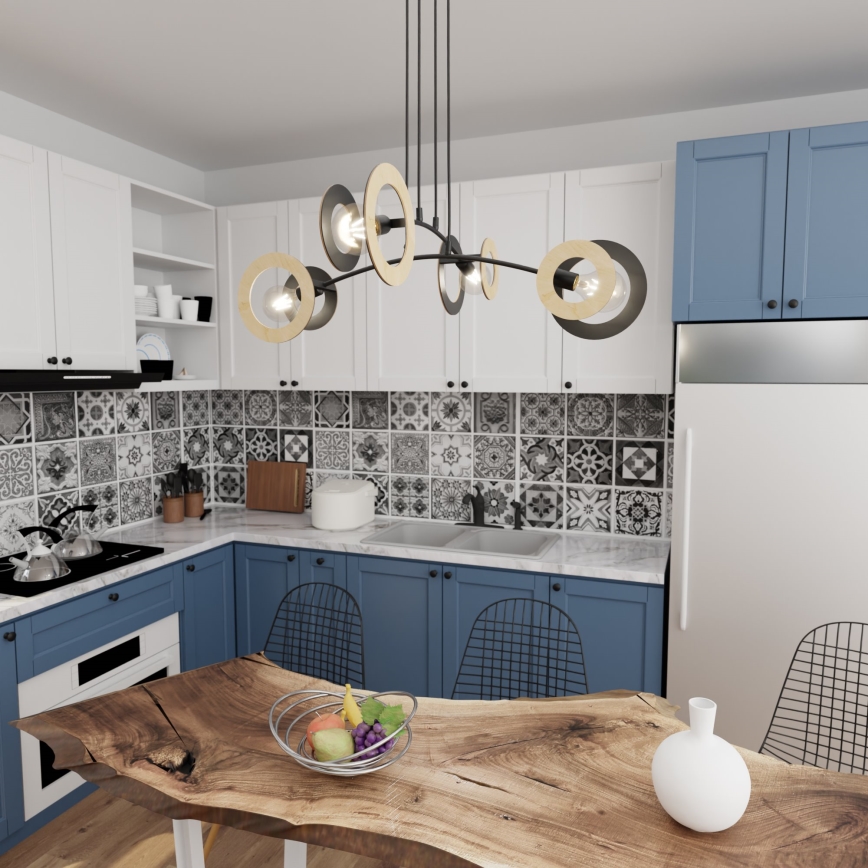 Hanglamp aan een koord SKIVA 4xE27/15W/230V zwart/beige